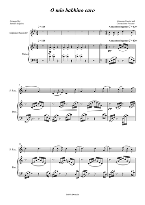 O mio babbino caro - for Recorder and Piano accompaniment - orchestral play along
