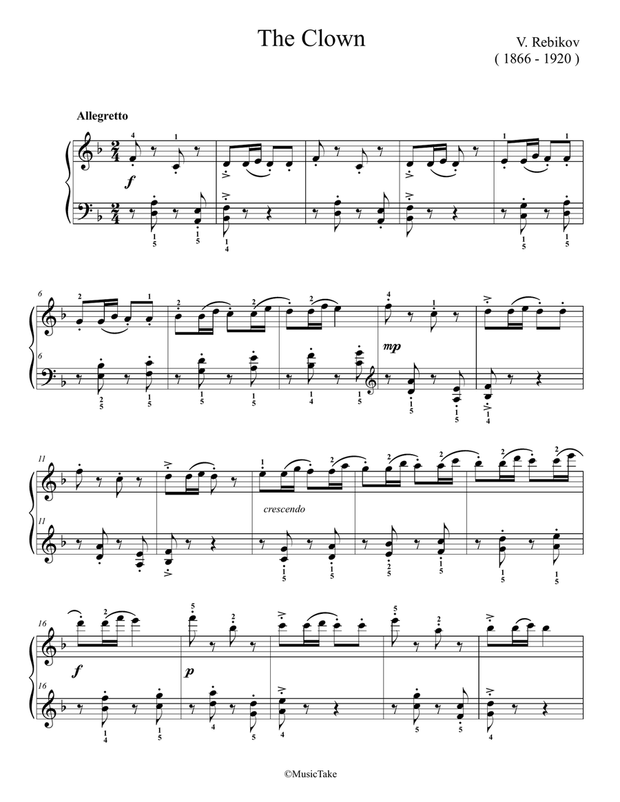Rebikov. The Clown Easy Piano scores gallery preview page 1