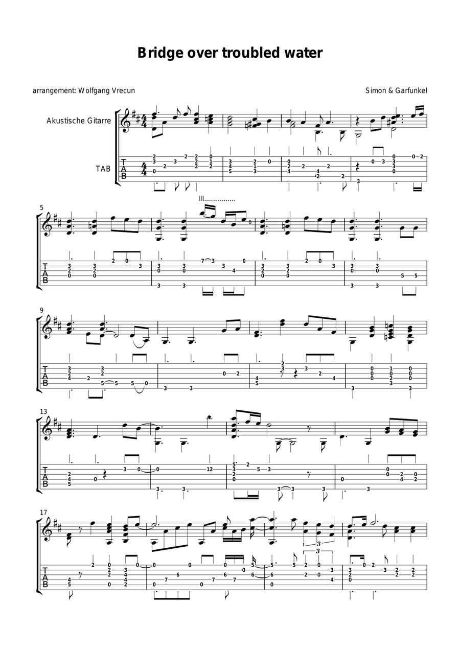 Bridge Over Troubled Water Acoustic Guitar scores gallery preview page 1