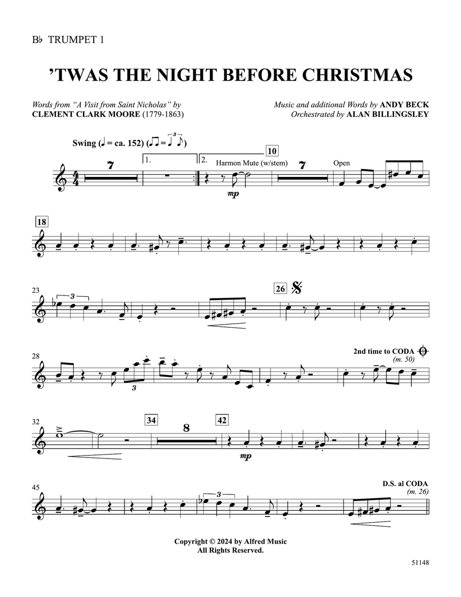 'Twas the Night Before Christmas: 1st B-flat Trumpet B-Flat Trumpet scores gallery preview page 1