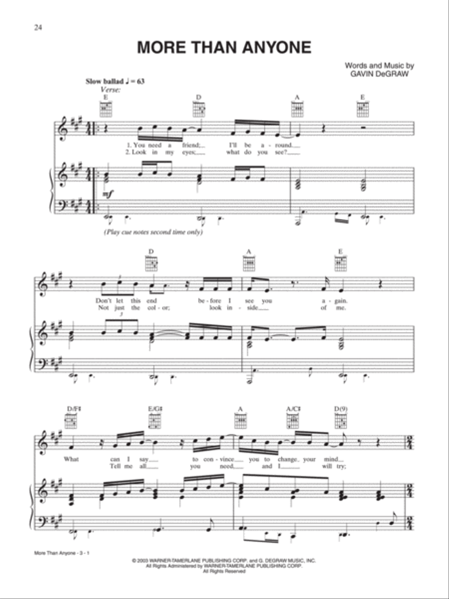 More Than Anyone More Than Anyone Piano, Vocal, Guitar scores gallery preview page 1