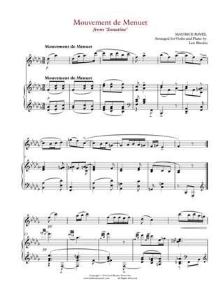 Book cover for Ravel - "Menuet" from 'Sonatine'; transcribed for Violin and Piano