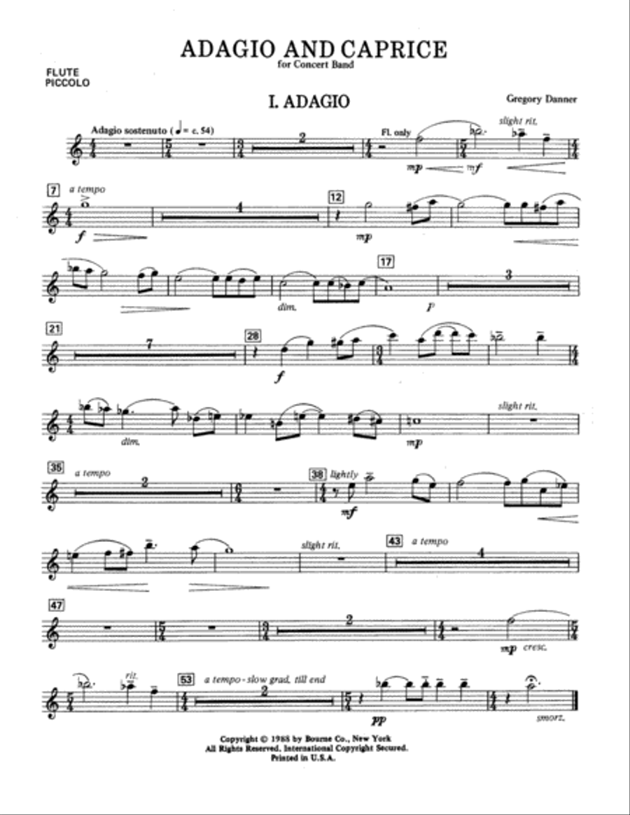 Adagio and Caprice - C Flute & Piccolo Concert Band scores gallery preview page 1