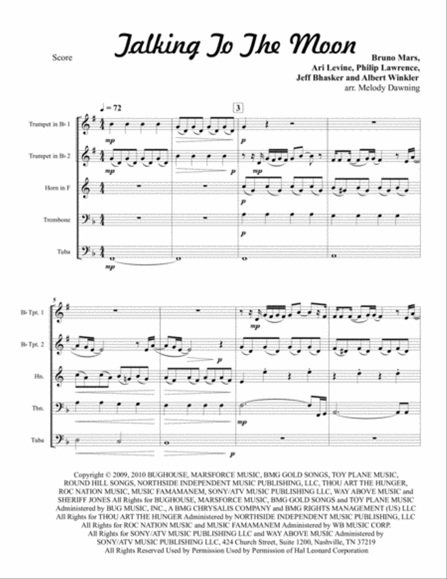 Talking To The Moon Brass Ensemble scores gallery preview page 1