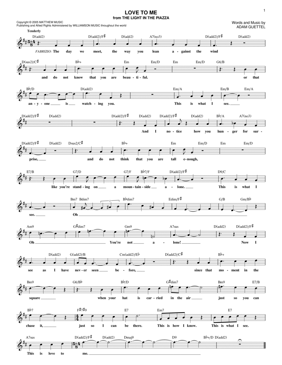 Love To Me (from The Light In The Piazza) Piano scores gallery preview page 1