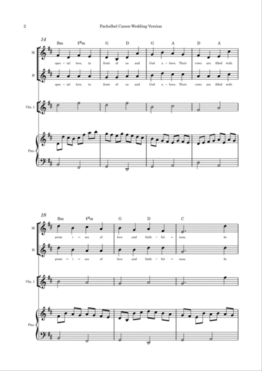 Pachelbel Canon Wedding Version duet violin and piano Alto Voice scores gallery preview page 2