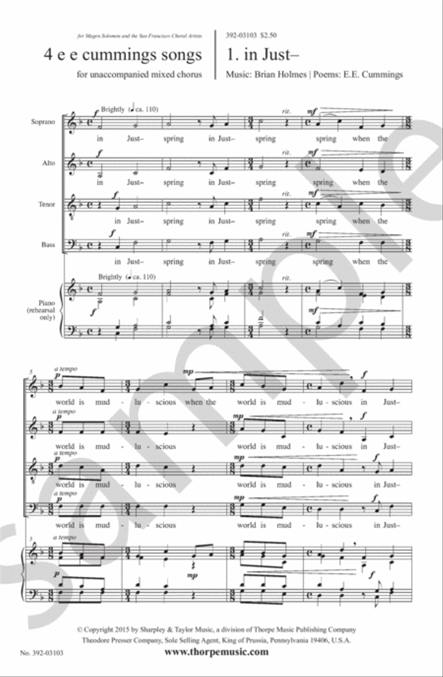 4 e e cummings Songs 4-Part scores gallery preview page 3