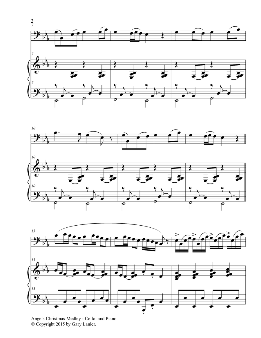 Gary Lanier: ANGELS CHRISTMAS MEDLEY (Duet – Cello & Piano with Parts) Piano scores gallery preview page 3