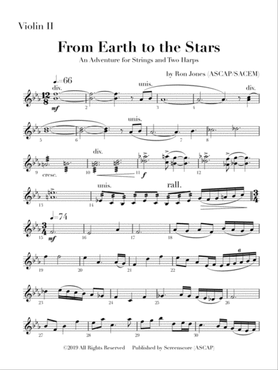 From Earth to the Stars for Strings and Two Harps String Orchestra scores gallery preview page 2
