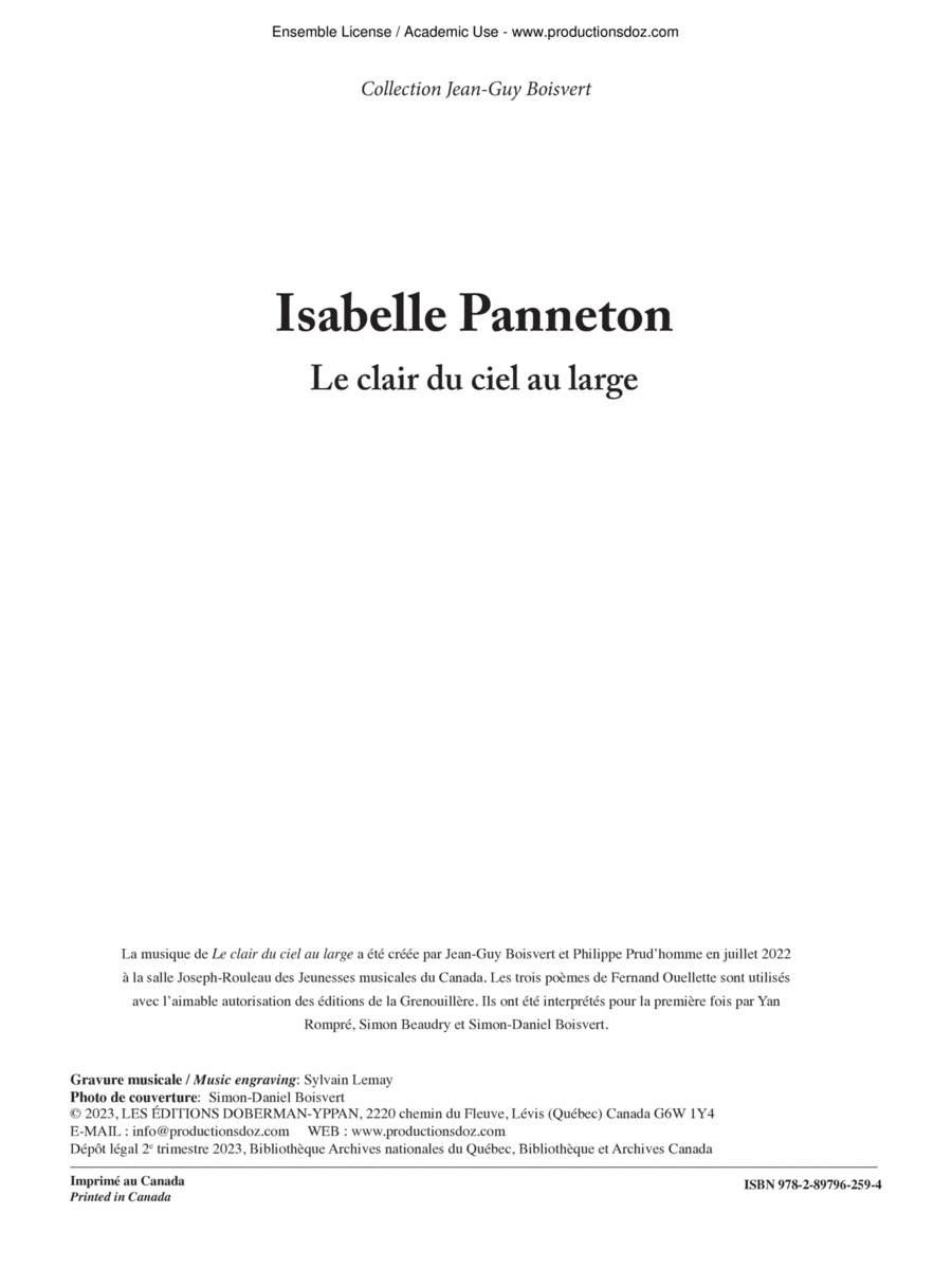 Le clair du ciel au large Clarinet Solo scores gallery preview page 1
