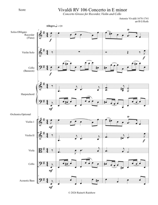 Book cover for Vivaldi RV 106 Concerto in Em Full Score Parts Flute Violin Cello