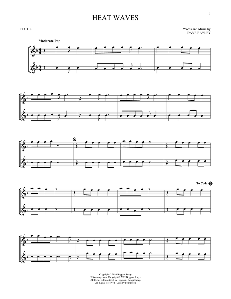 Heat Waves Heat Waves Flute Duet scores gallery preview page 1