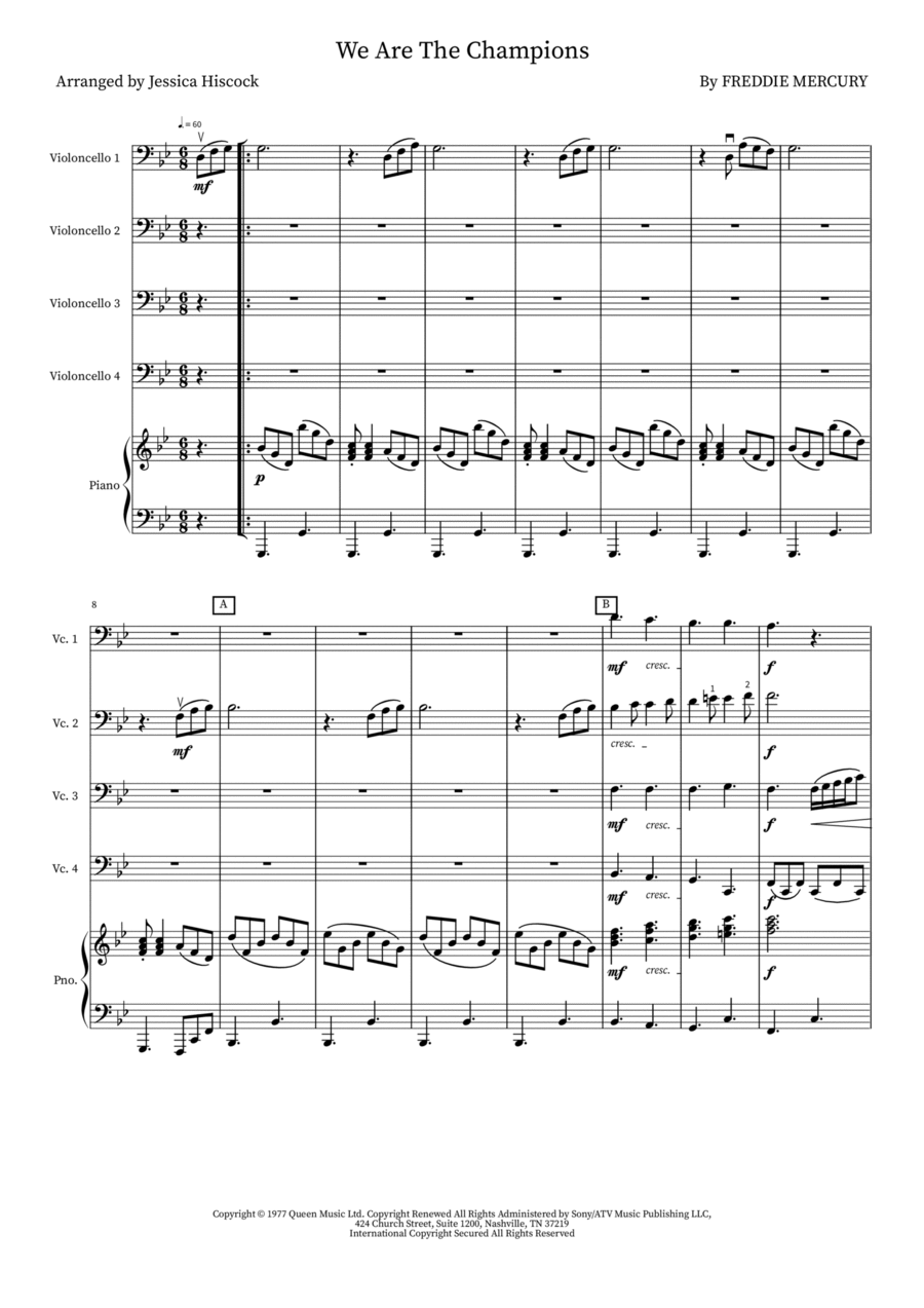 We Are The Champions Piano Solo scores gallery preview page 1