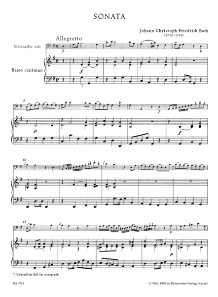 Sonata for Violoncello and Basso continuo in G major