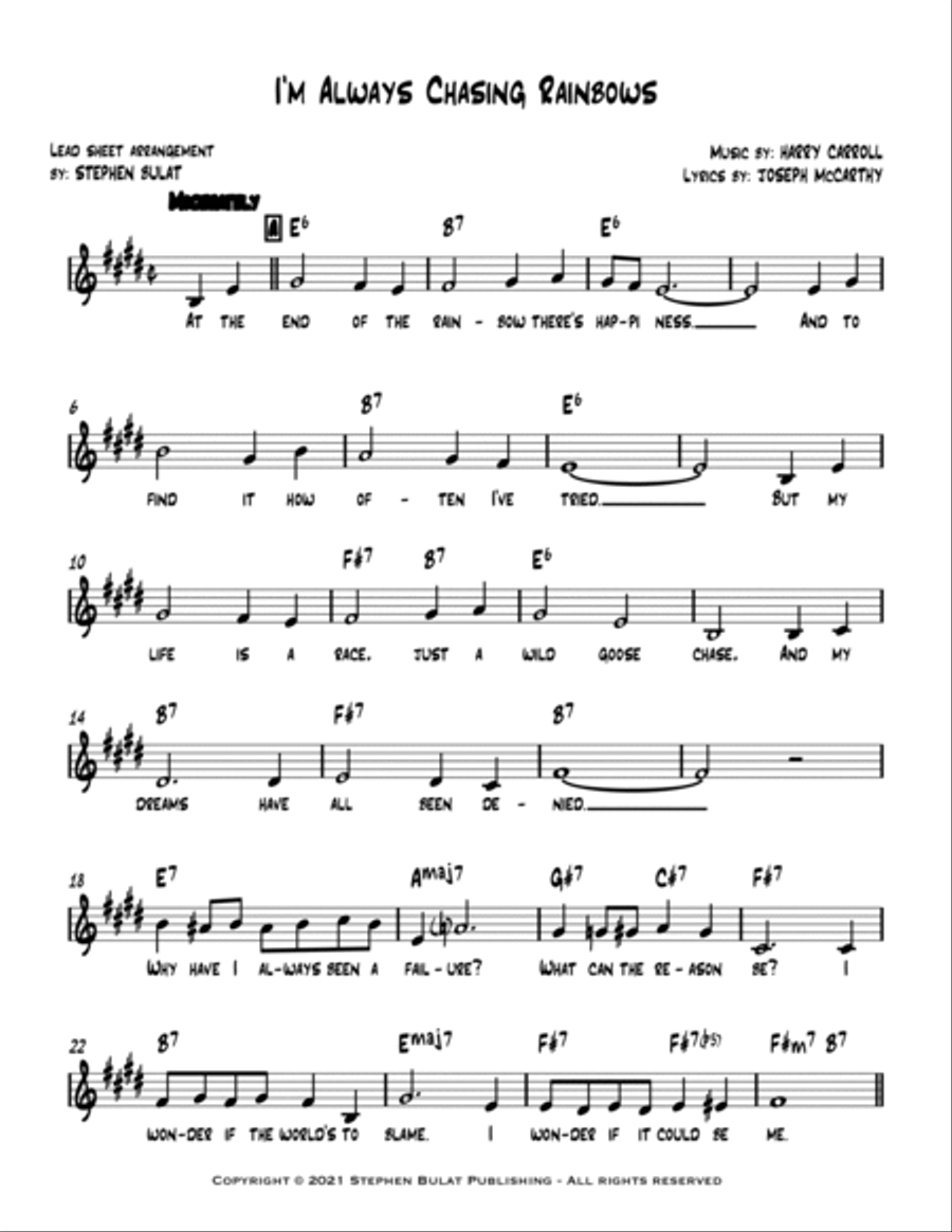 I'm Always Chasing Rainbows (Judy Garland) - Lead sheet (key of E) Large Ensemble scores gallery preview page 2