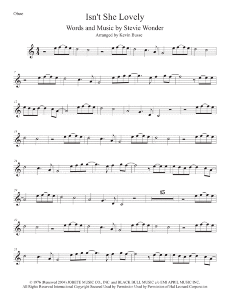 Isn't She Lovely Isn't She Lovely Oboe Solo scores gallery preview page 1