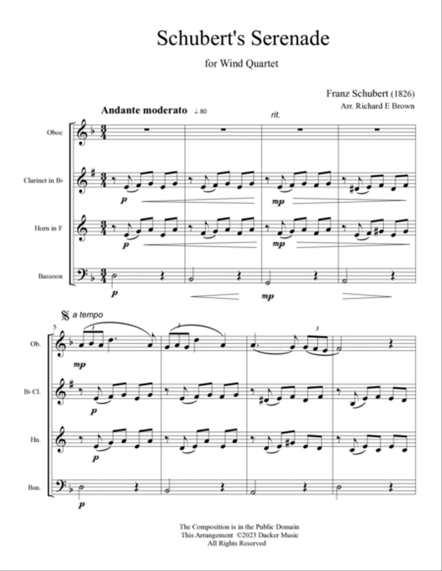 Schubert's Serenade - Wind Quartet Bassoon scores gallery preview page 3