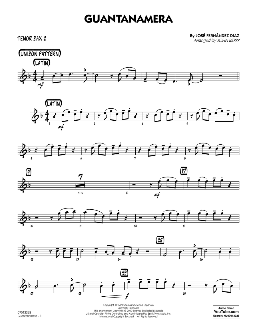 Guantanamera (arr. John Berry) - Tenor Sax 2 Jazz Ensemble scores gallery preview page 1