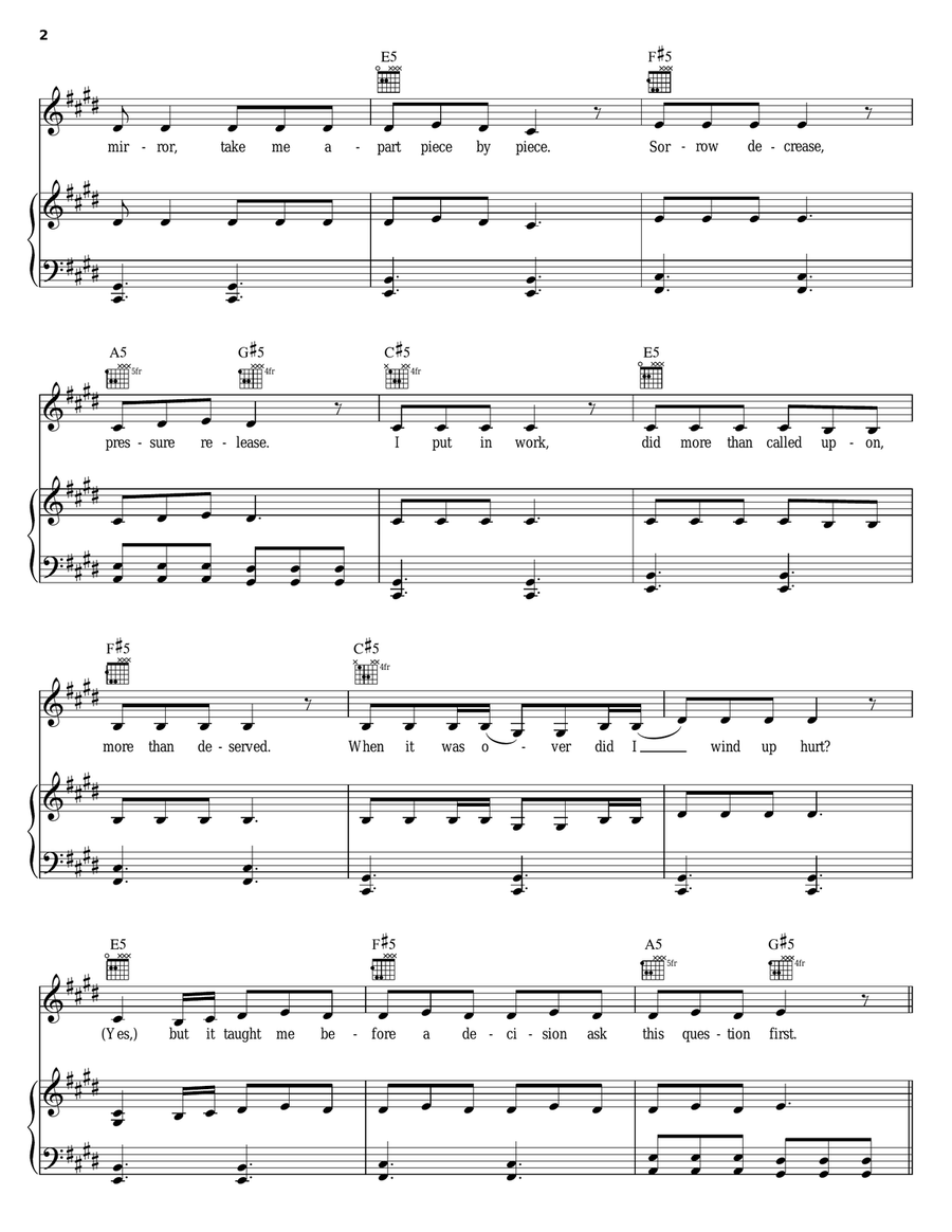 Question Existing Piano, Vocal, Guitar scores gallery preview page 2