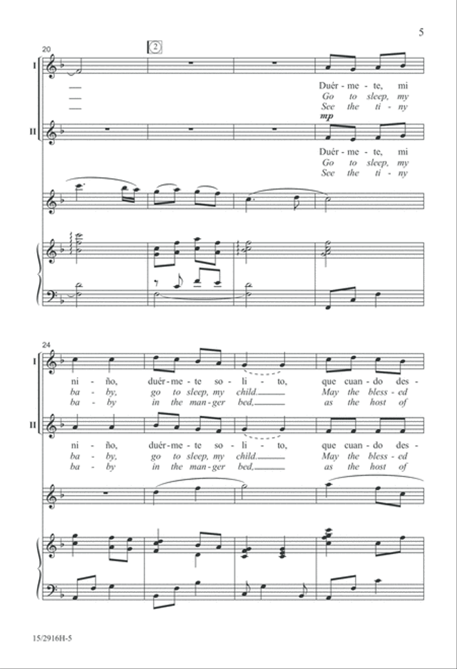 Duérmete (The Angels' Lullaby) 2-Part scores gallery preview page 6
