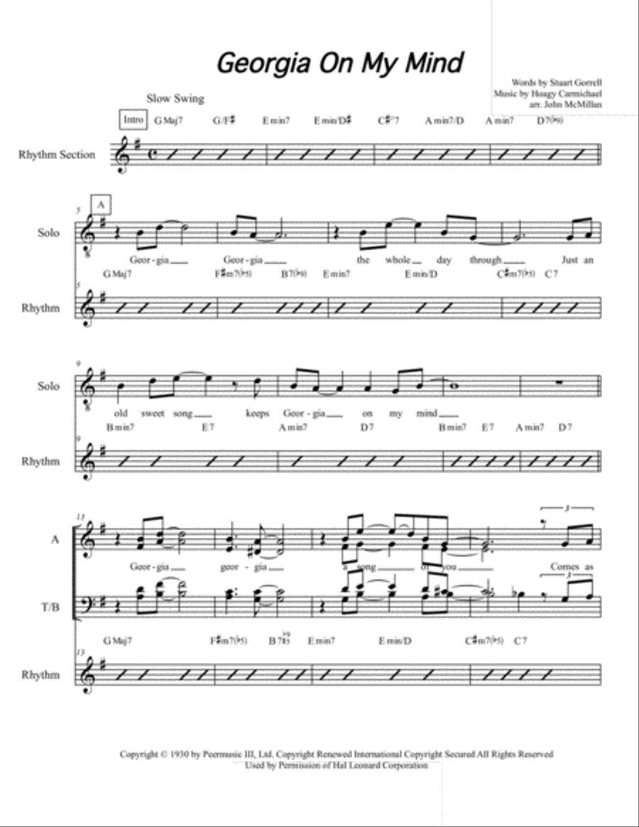 Georgia On My Mind 4-Part scores gallery preview page 1