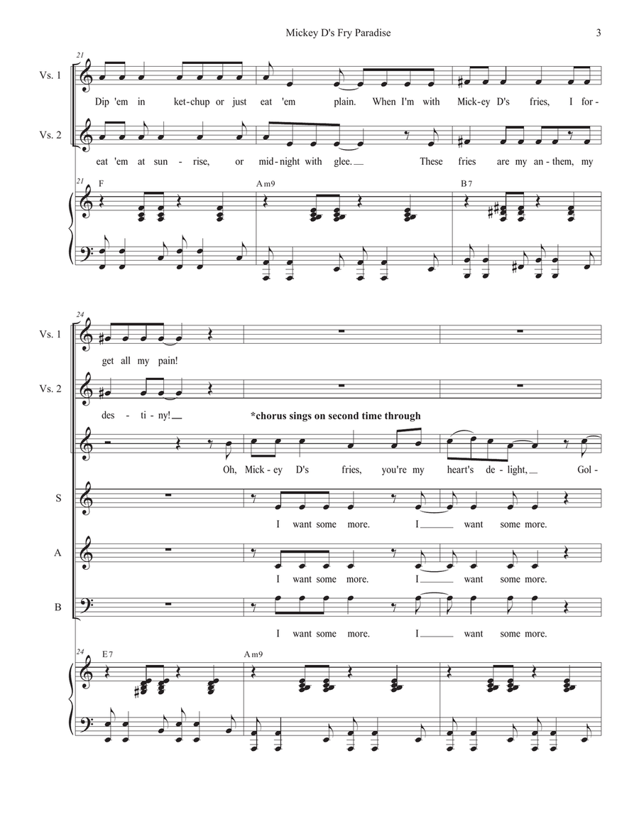 Mickey D's Fry Paradise (Vocal Quartet) Piano, Vocal scores gallery preview page 3