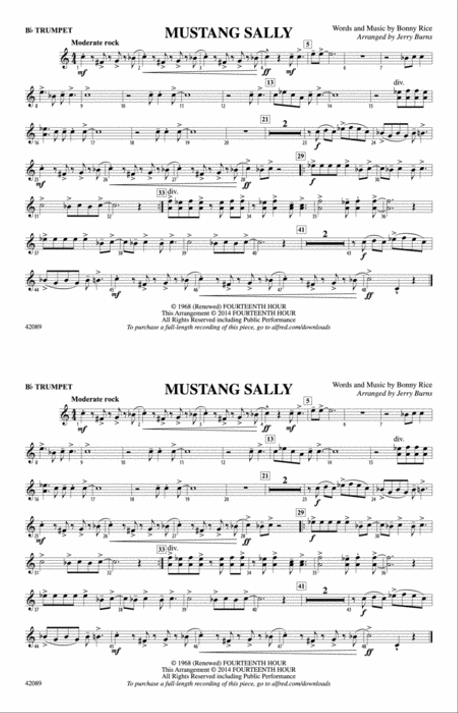 Mustang Sally: 1st B-flat Trumpet Marching Band scores gallery preview page 1