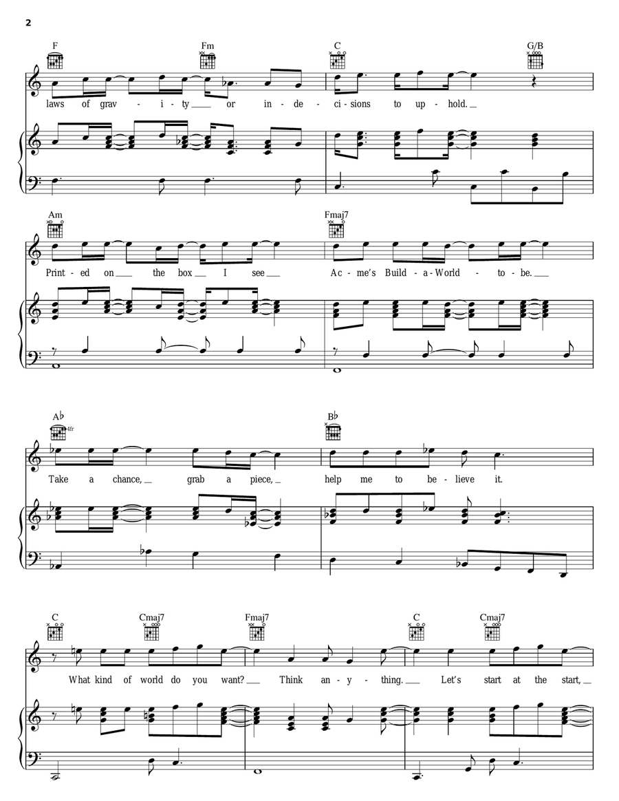 World Piano, Vocal, Guitar scores gallery preview page 2