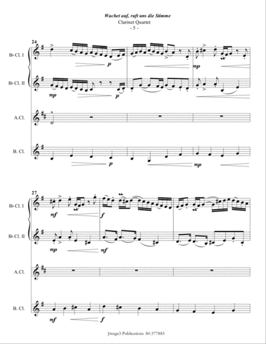 Bach: Wachet auf for Clarinet Quartet Clarinet Quartet scores gallery preview page 6