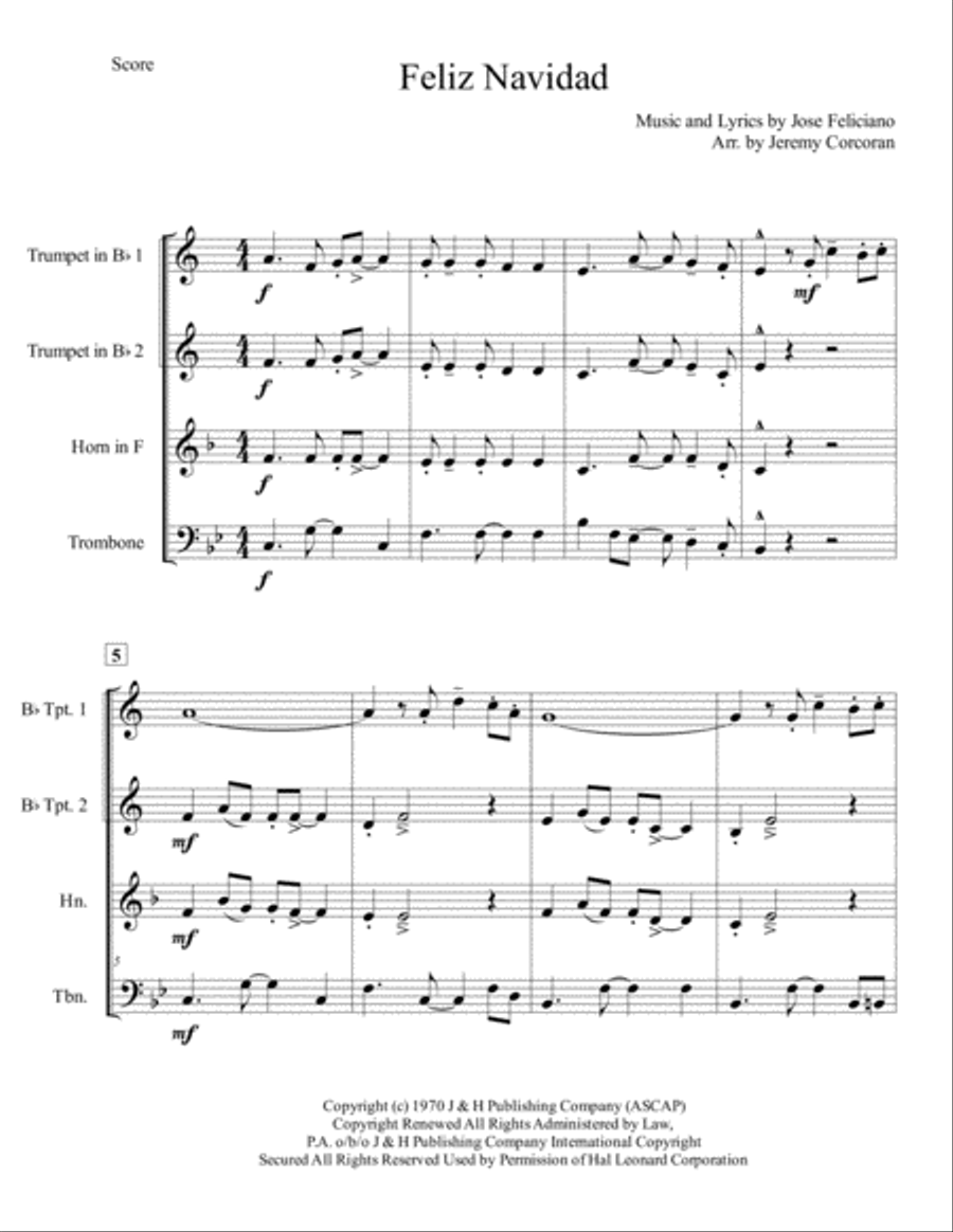 Feliz Navidad Brass Ensemble scores gallery preview page 2