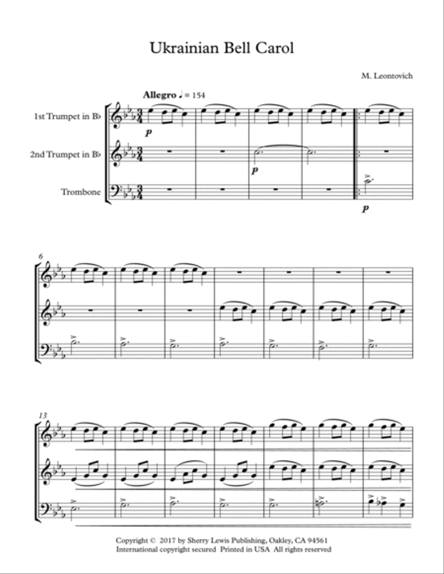 UKRAINIAN BELL CAROL - Carol of the Bells, Brass Trio, Intermediate Level Brass Trio scores gallery preview page 4