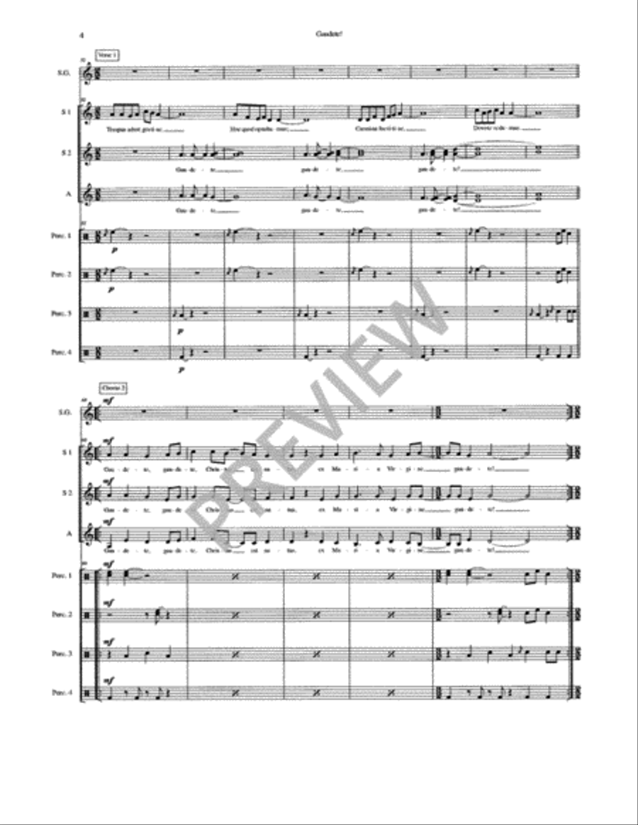 Gaudete! - SSA (Full Score and Percussion Parts) SSA scores gallery preview page 5