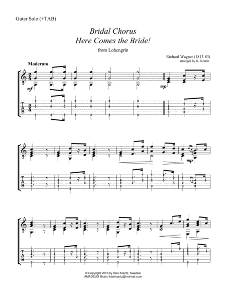 Bridal Chorus / Here Comes the Bride! for easy guitar solo (+TAB) image number null