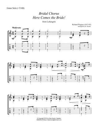 Bridal Chorus / Here Comes the Bride! for easy guitar solo (+TAB)