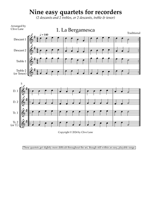 Nine Easy Recorder Quartets for 2 descants and 2 trebles (or 2 descants, treble & tenor)