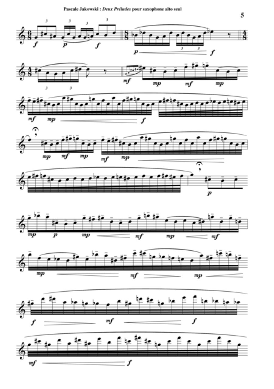 Pascale Jakubowski: Deux Préludes for solo saxophone Woodwind Quartet scores gallery preview page 5