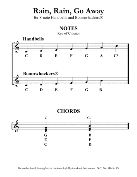 Rain, Rain, Go Away for 8-note Bells and Boomwhackers® (with Black and White Notes) image number null