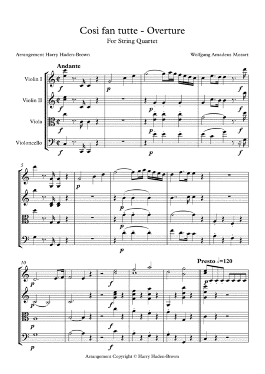Cosi Fan Tutte - Overture for String Quartet String Quartet scores gallery preview page 2