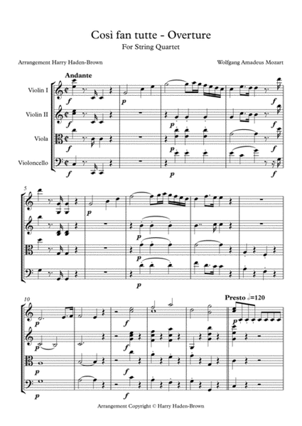 Cosi Fan Tutte - Overture for String Quartet