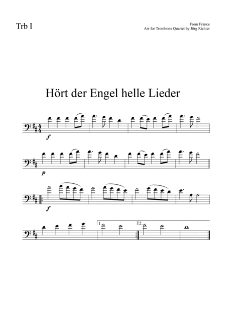 Angels We Have Heard on High (Hört der Engel helle Lieder) for trombone quartet Brass Quartet scores gallery preview page 3