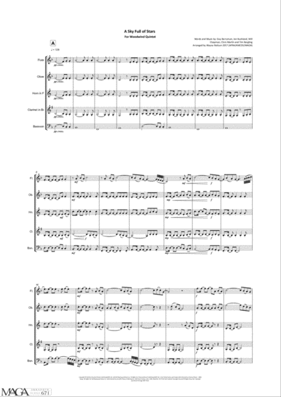 A Sky Full Of Stars Woodwind Quintet scores gallery preview page 2