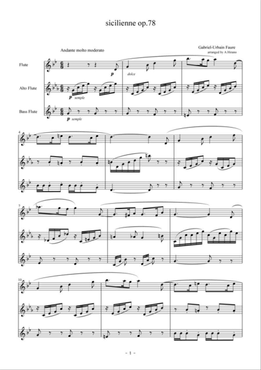 sicilienne for flute trio Small Ensemble scores gallery preview page 1