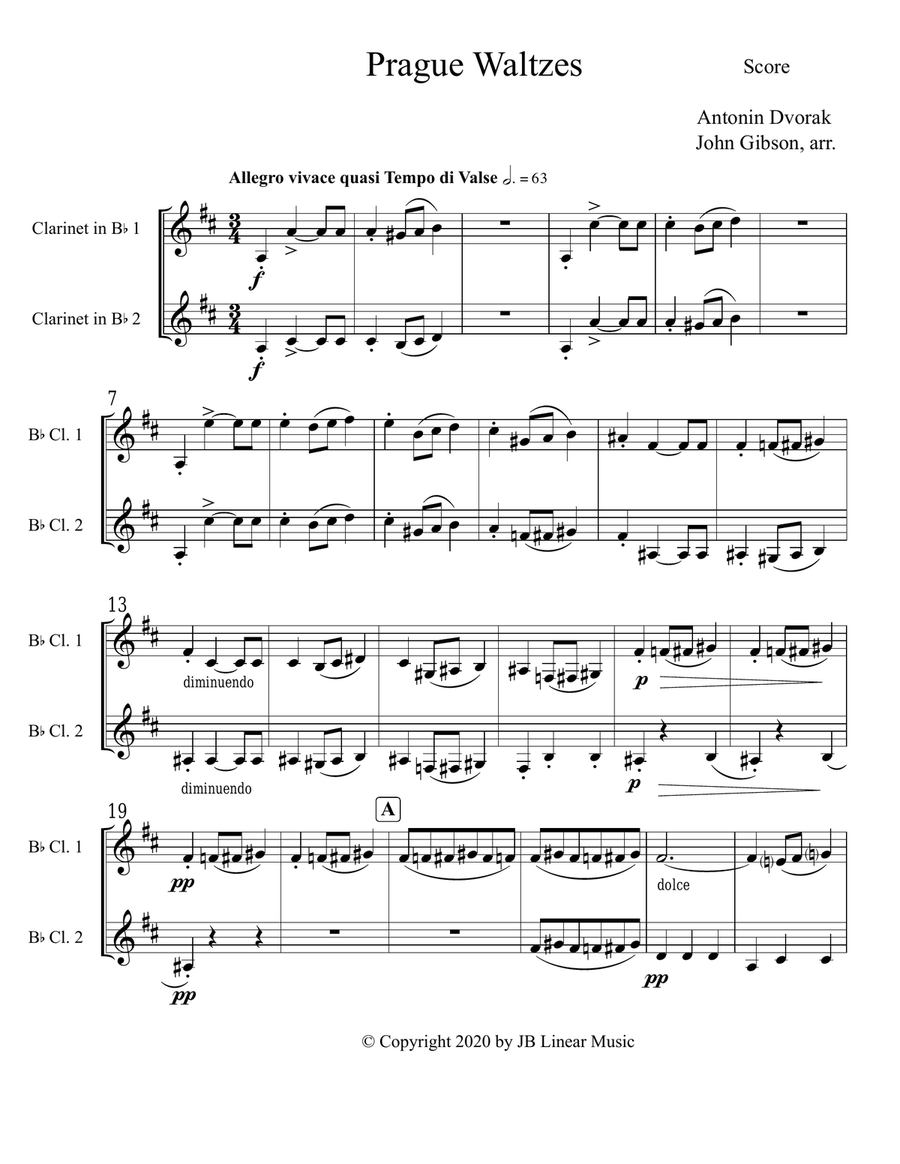 Antonin Dvorak - Prague Waltzes set for Clarinet Duet Clarinet Duet scores gallery preview page 2