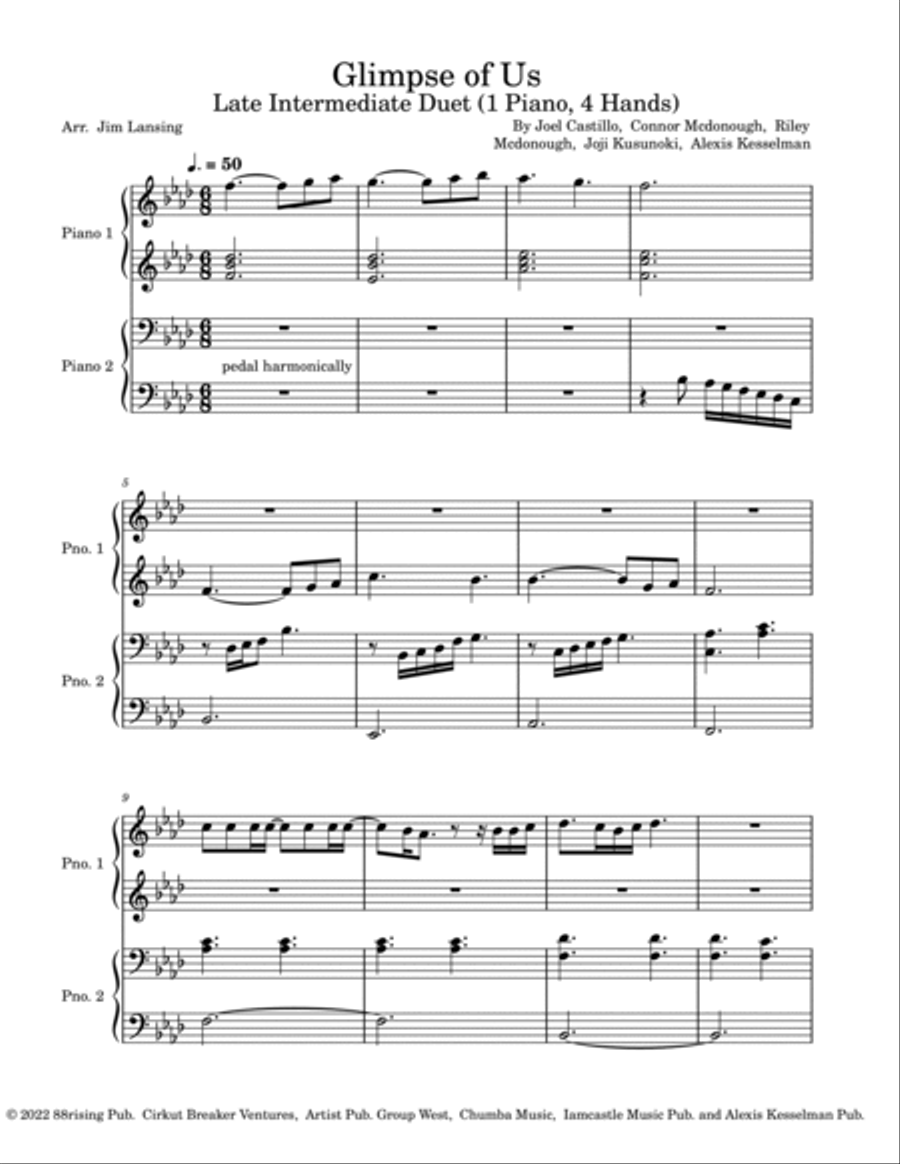 Glimpse Of Us Piano Method scores gallery preview page 2