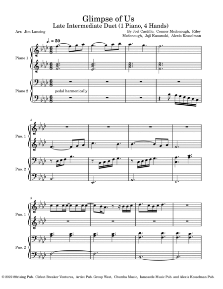 Glimpse Of Us Piano Method - Digital Sheet Music