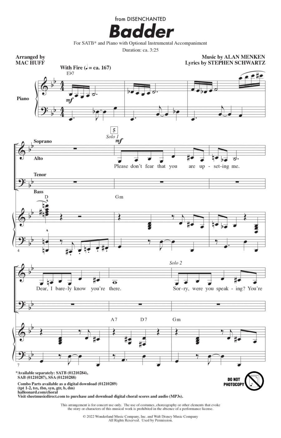 Badder (from Disenchanted) (arr. Mac Huff) 4-Part scores gallery preview page 1