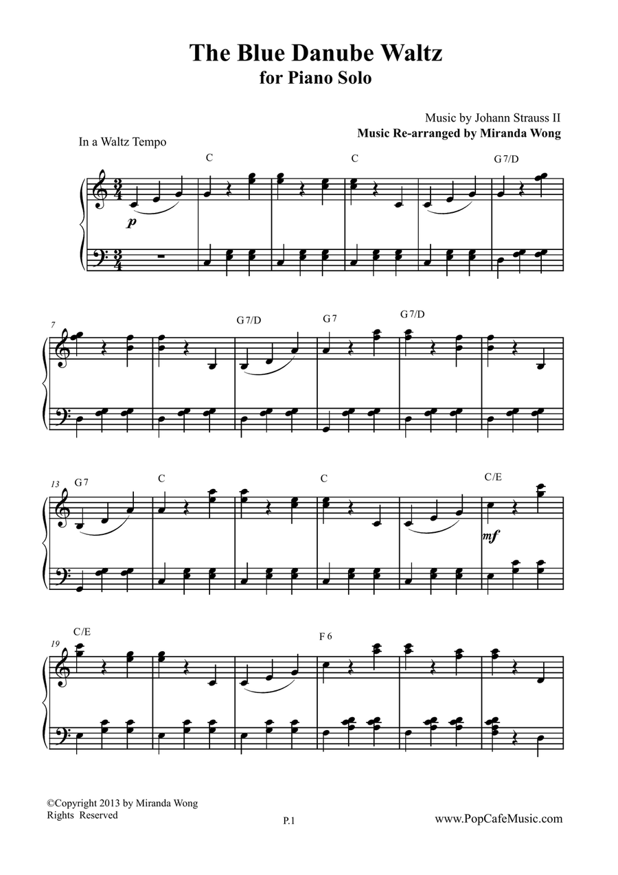 The Blue Danube Waltz in C Key - Piano Solo 4-Part scores gallery preview page 2
