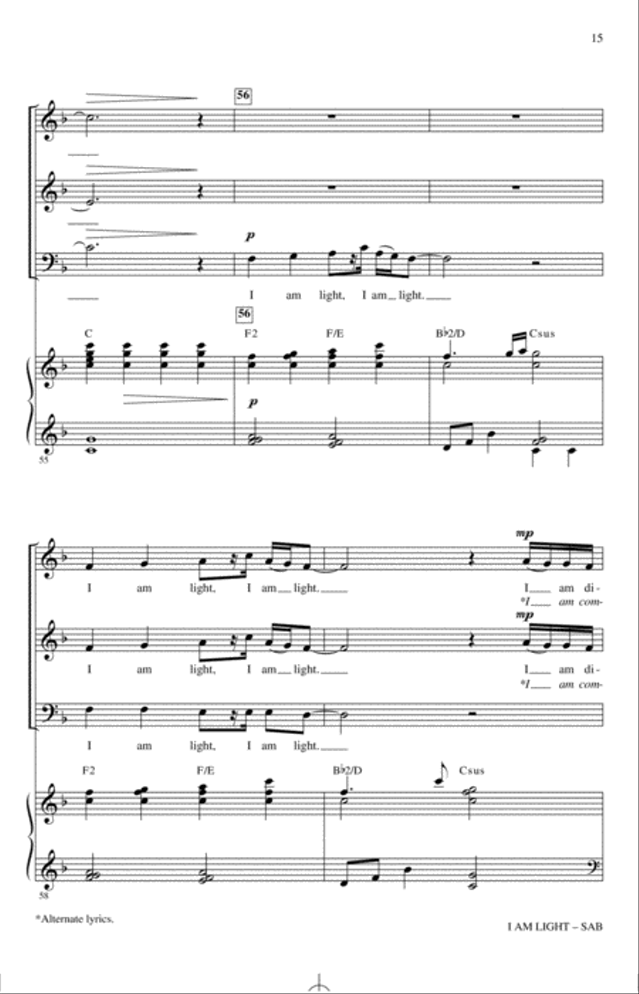 I Am Light (arr. Mark Hayes and Kimberly Lilley) 3-Part scores gallery preview page 14