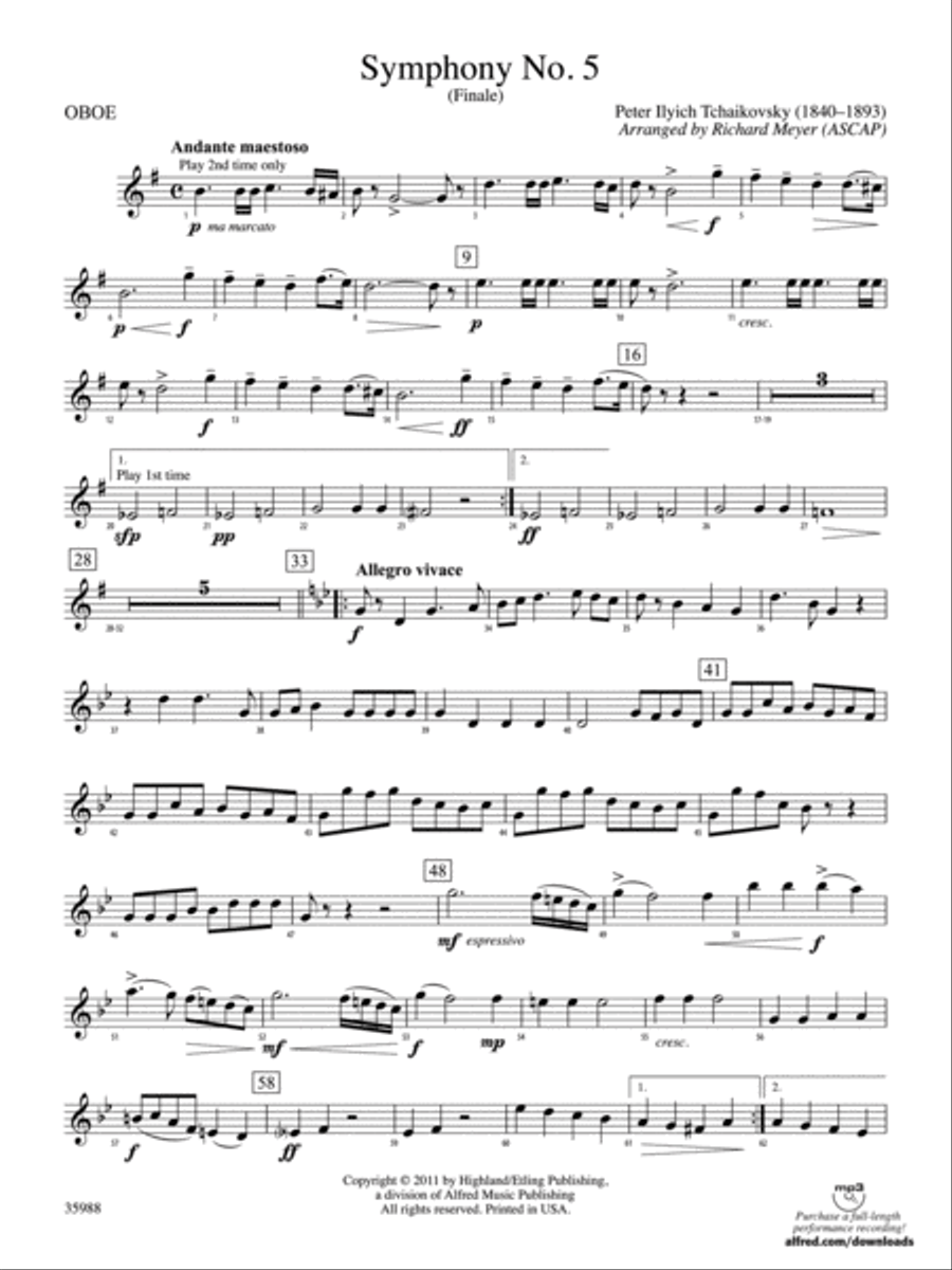 Symphony No. 5: Oboe Full Orchestra scores gallery preview page 1