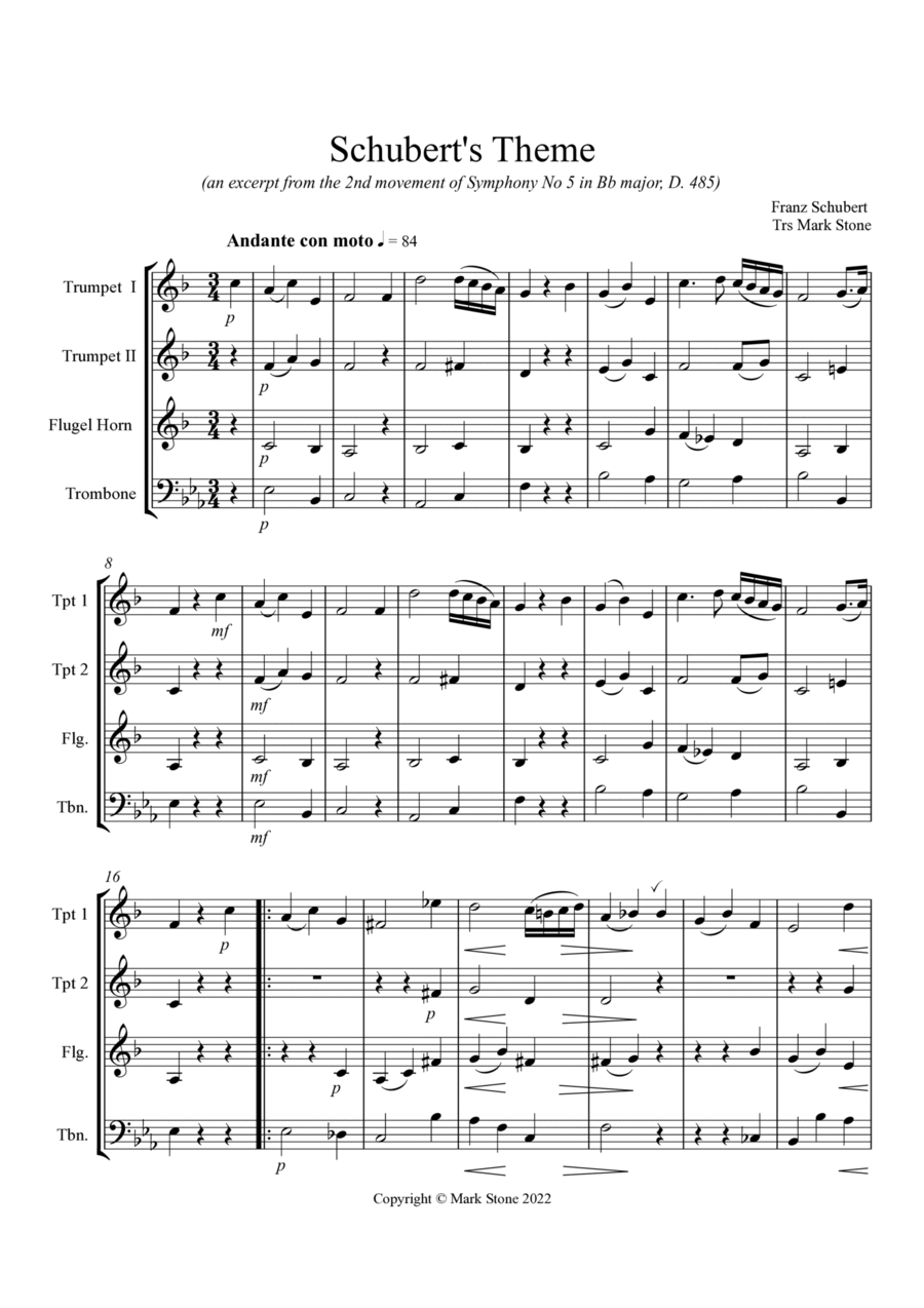 Schubert's Theme Brass Ensemble scores gallery preview page 1